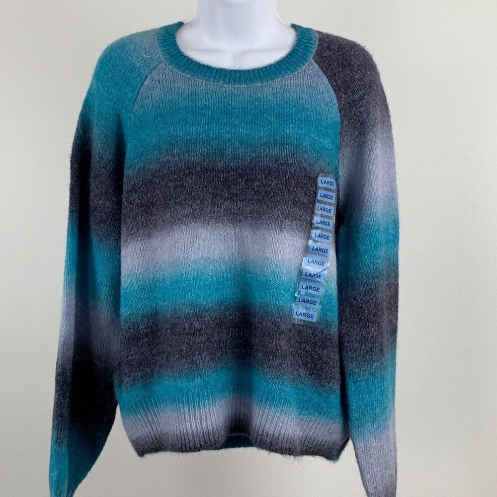 BB Dakota Steve Madden Sweater sz L Ombre Blue Colorful Striped LS New NWT